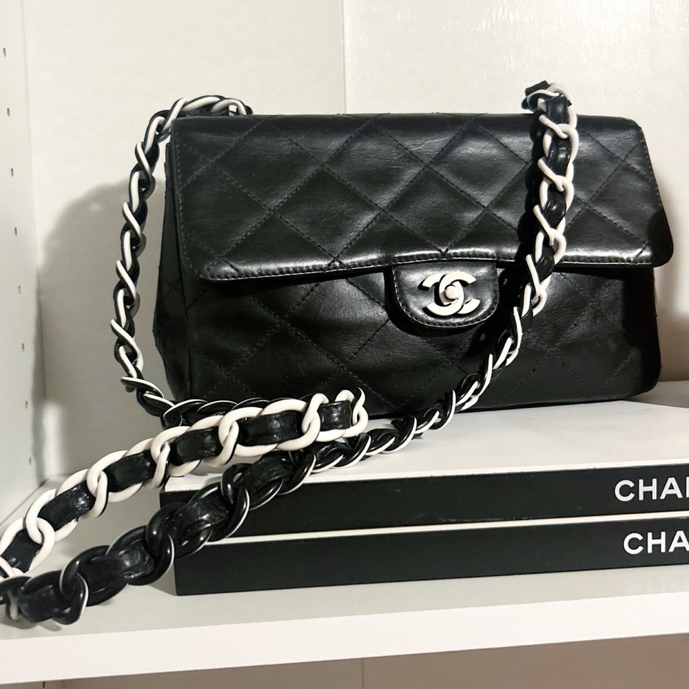 Authentic Chanel RARE Limited Ed. Medium Black & White Classic Single Flap Bag - Picture 14 of 16